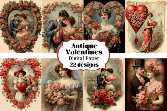 22 Antique Valentine Cards Backgrounds for Digital Craft
