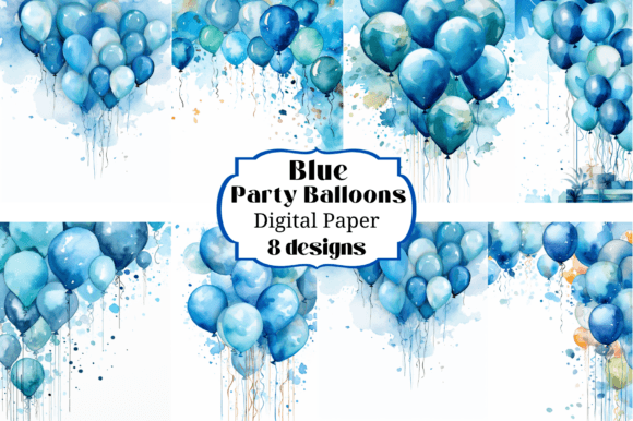 Blue Party Balloons Digital Backgrounds for Creative Projects