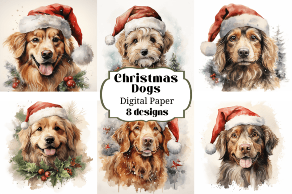 Christmas Dogs Digital Paper Backgrounds: Festive Crafting