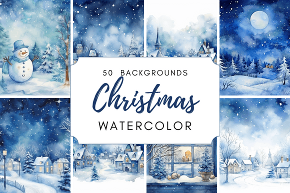 Elevate Your Winter Designs with Watercolor Blue Christmas Backgrounds