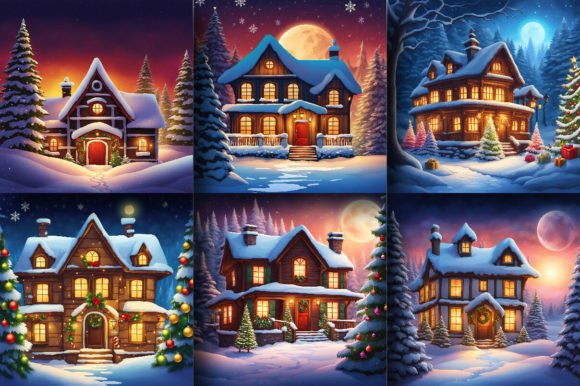 Enchant Your Designs: Fantasy Christmas House Backgrounds