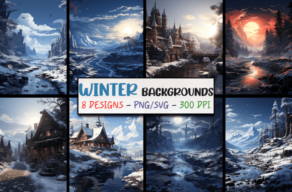 Enchanting Painted Cute Winter Backgrounds - SVG