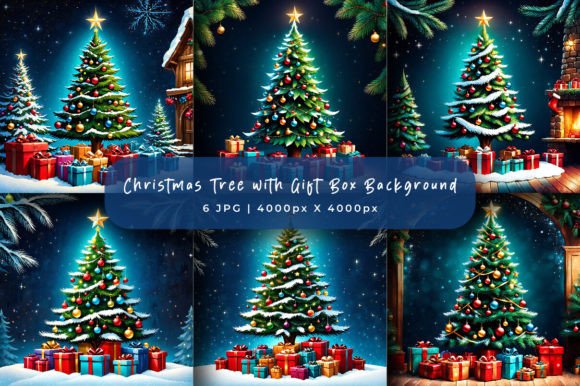 Infusing Holiday Cheer: Christmas Tree with Gift Box Backgrounds